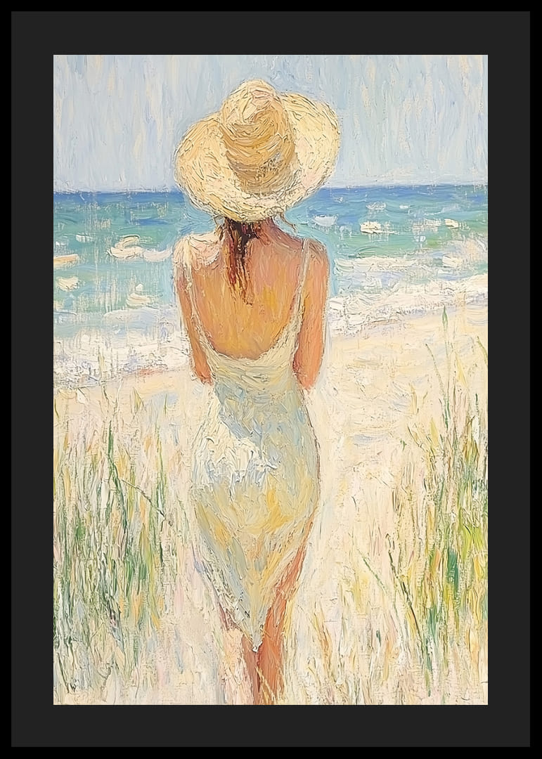 Žena pri mori zachytáva podstatu letného dňa.-12