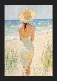 Žena pri mori zachytáva podstatu letného dňa.-5