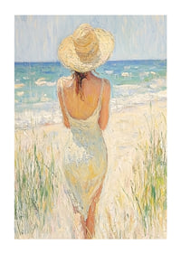 Kvinnan vid havet fångar sommardagens essens.-1