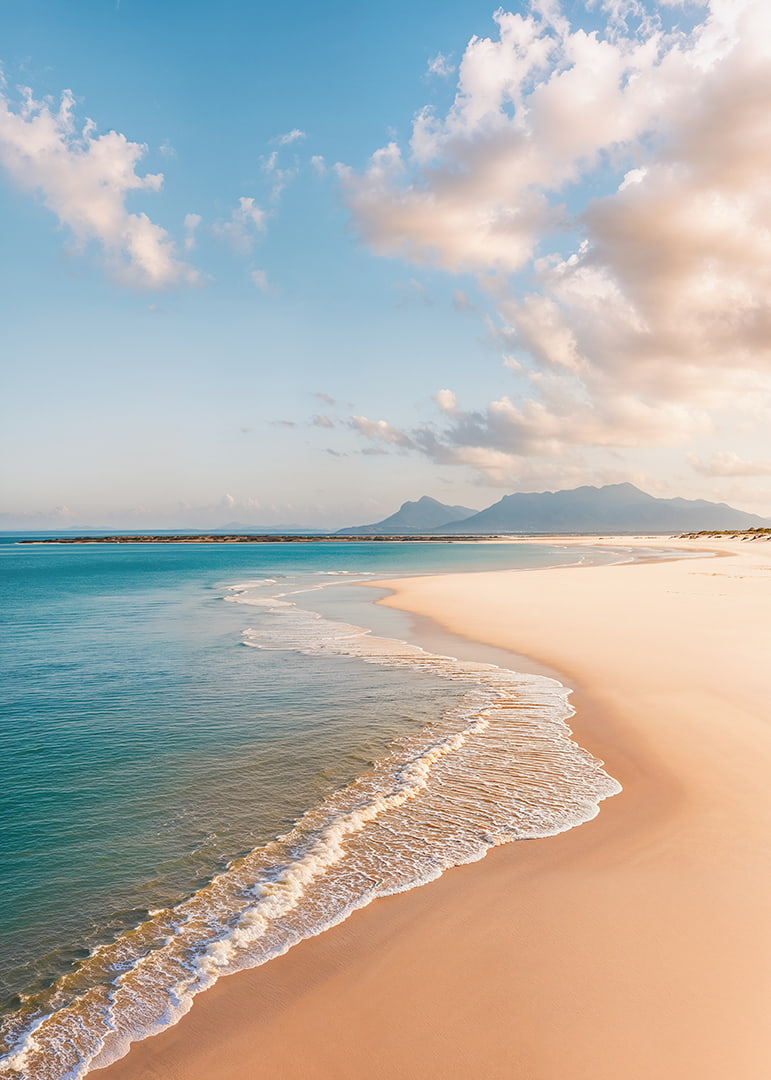 A dreamy shoreline meets the clear blue sea.-12