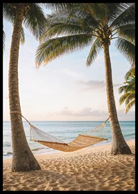 Magical beach view with hammock and swaying palm trees.-6