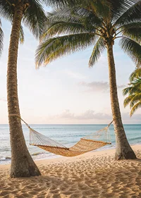 Magical beach view with hammock and swaying palm trees.-7