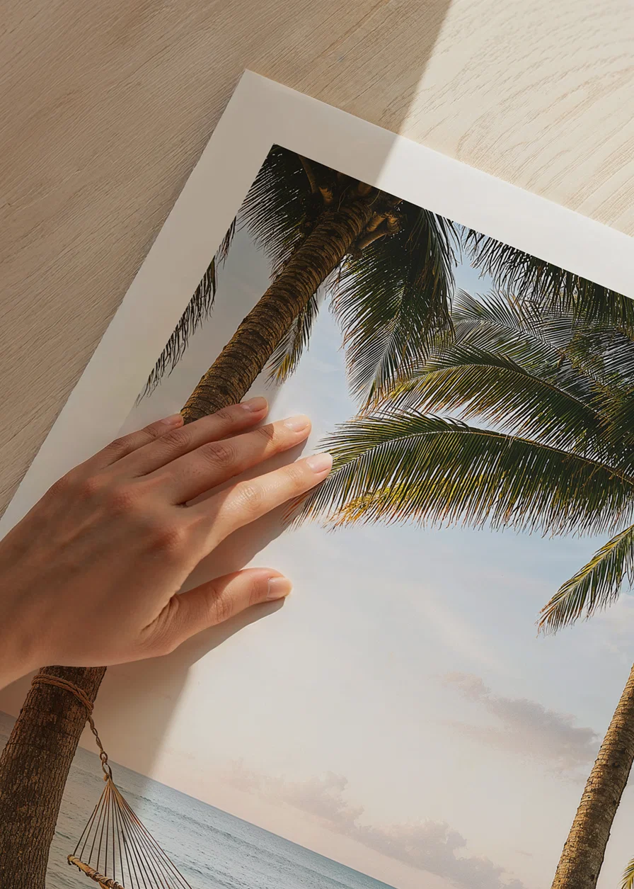 Magical beach view with hammock and swaying palm trees.-12