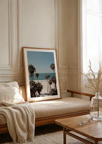 Palm trees against a peaceful beach horizon create calm and harmony.-8