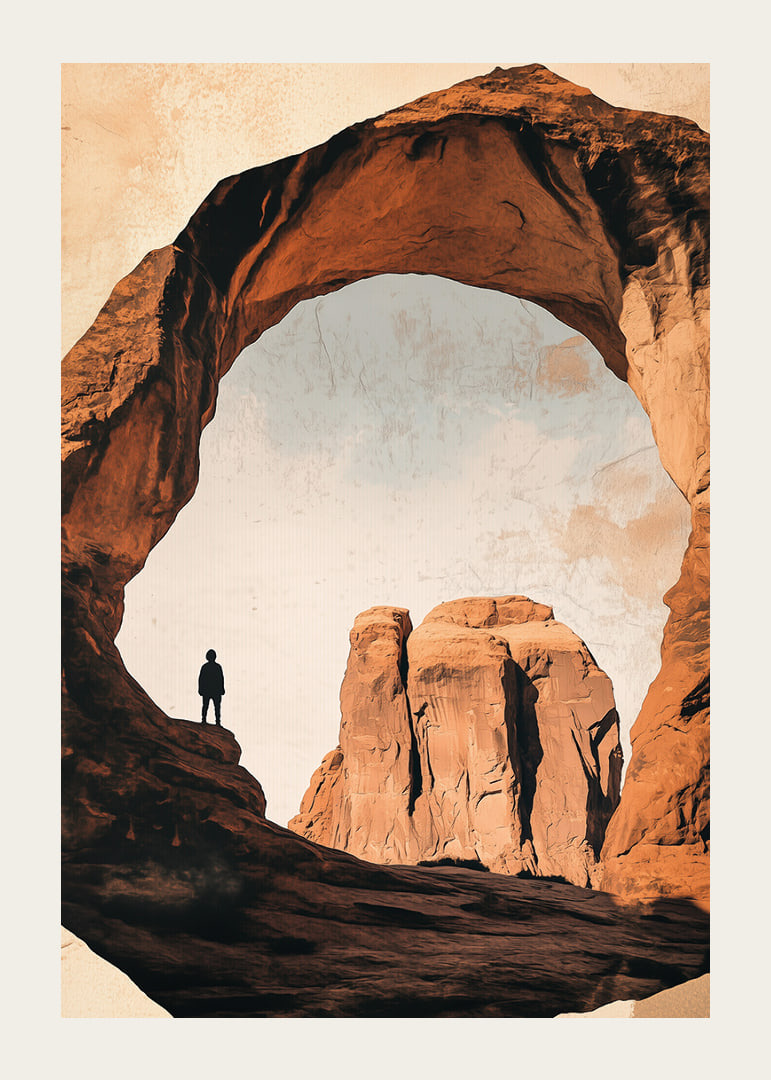 A lone hiker under the magnificent mountain arch.-12