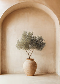 A peaceful olive plant in a rustic pot creates tranquility.-7
