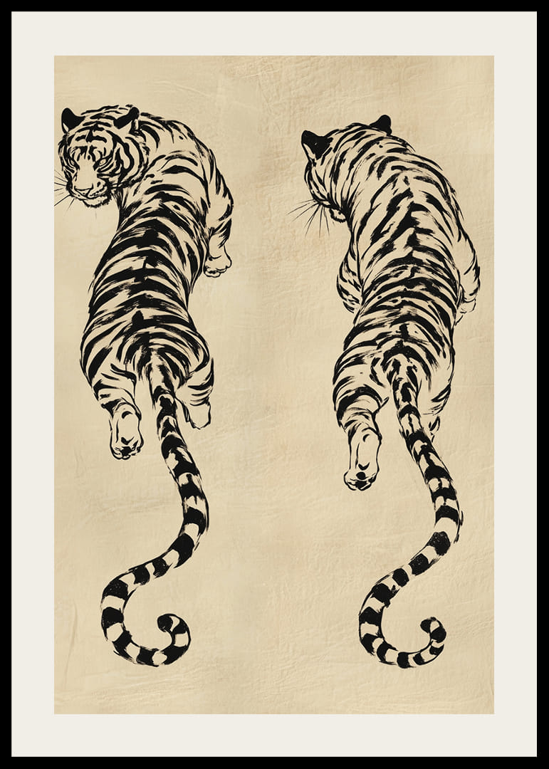 Deux tigres en équilibre élégant sur une texture vintage.-12