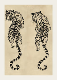 Deux tigres en équilibre élégant sur une texture vintage.-3