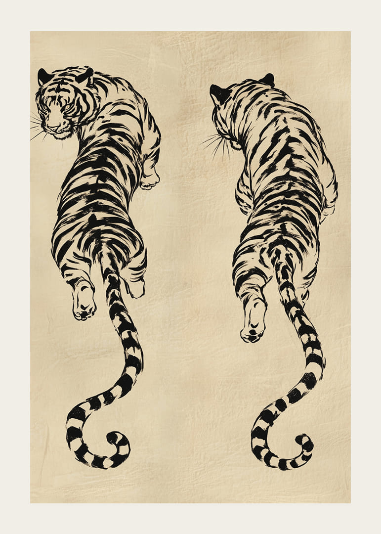 Deux tigres en équilibre élégant sur une texture vintage.-12