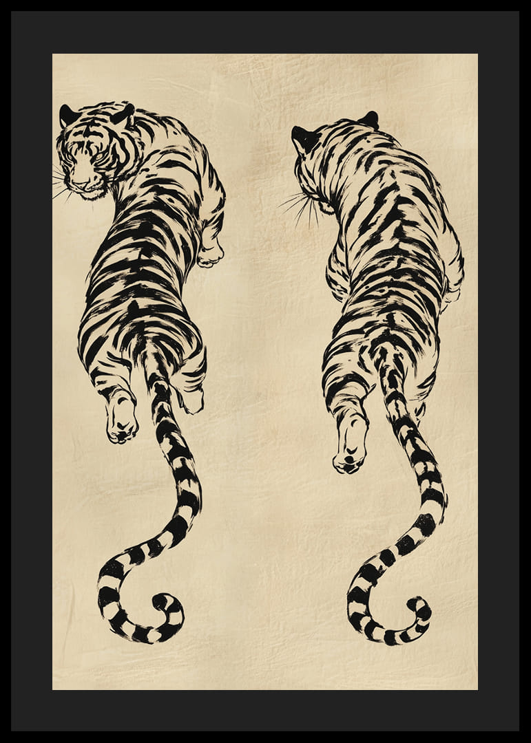 Deux tigres en équilibre élégant sur une texture vintage.-12
