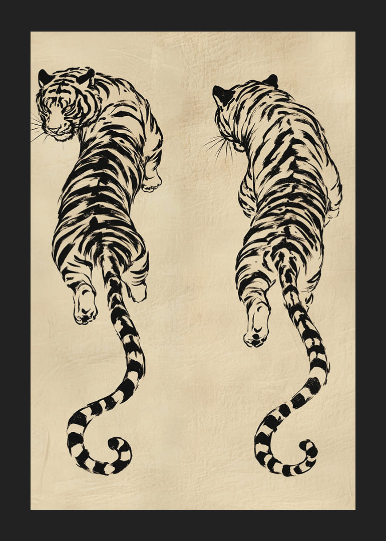Deux tigres en équilibre élégant sur une texture vintage.-12