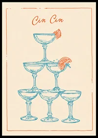 A stylish poster with champagne glasses in blue and an elegant design.-0