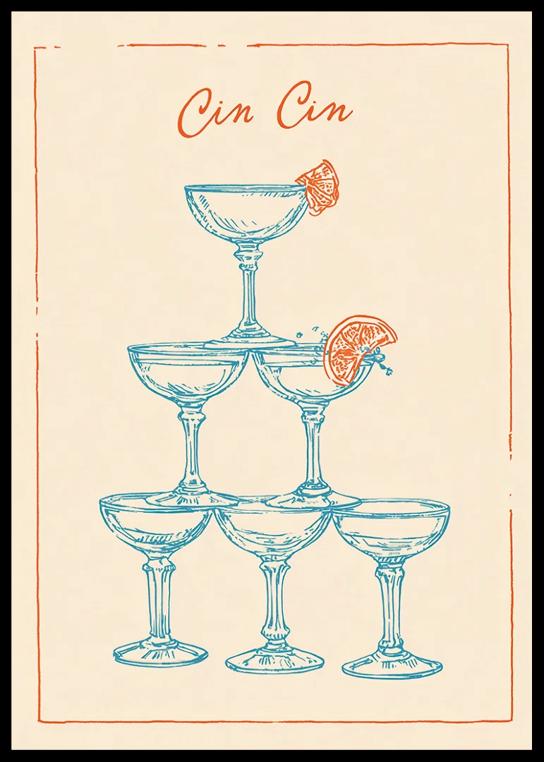 A stylish poster with champagne glasses in blue and an elegant design.-12