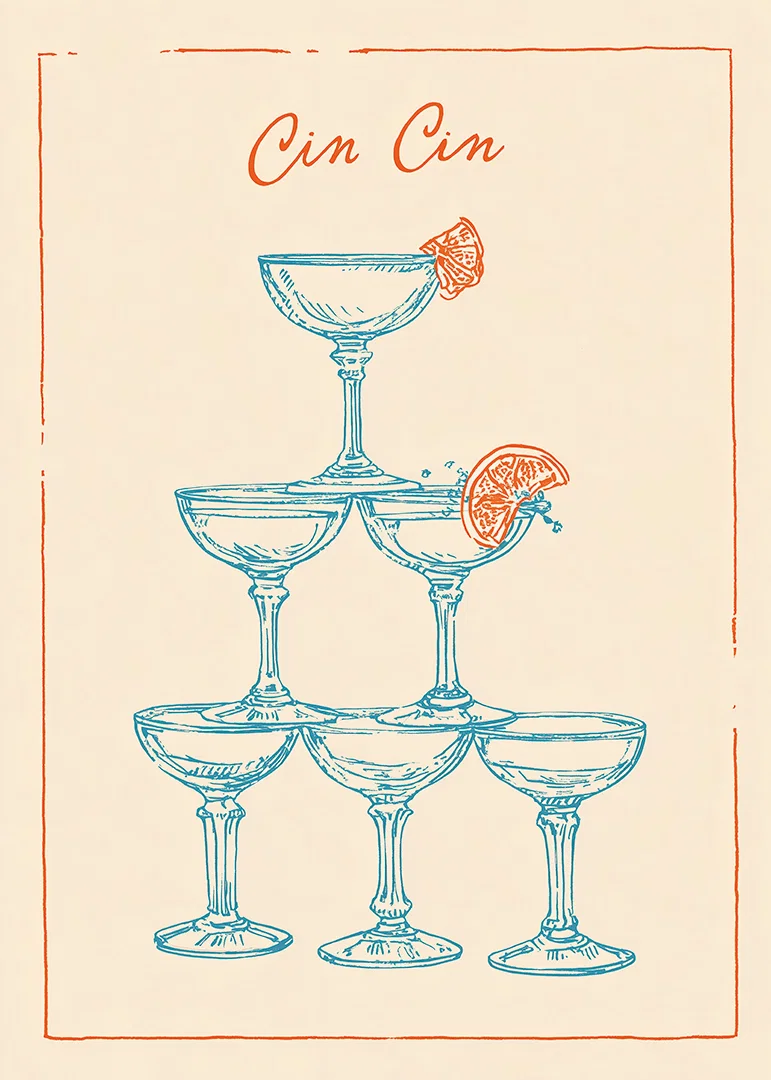 A stylish poster with champagne glasses in blue and an elegant design.-12