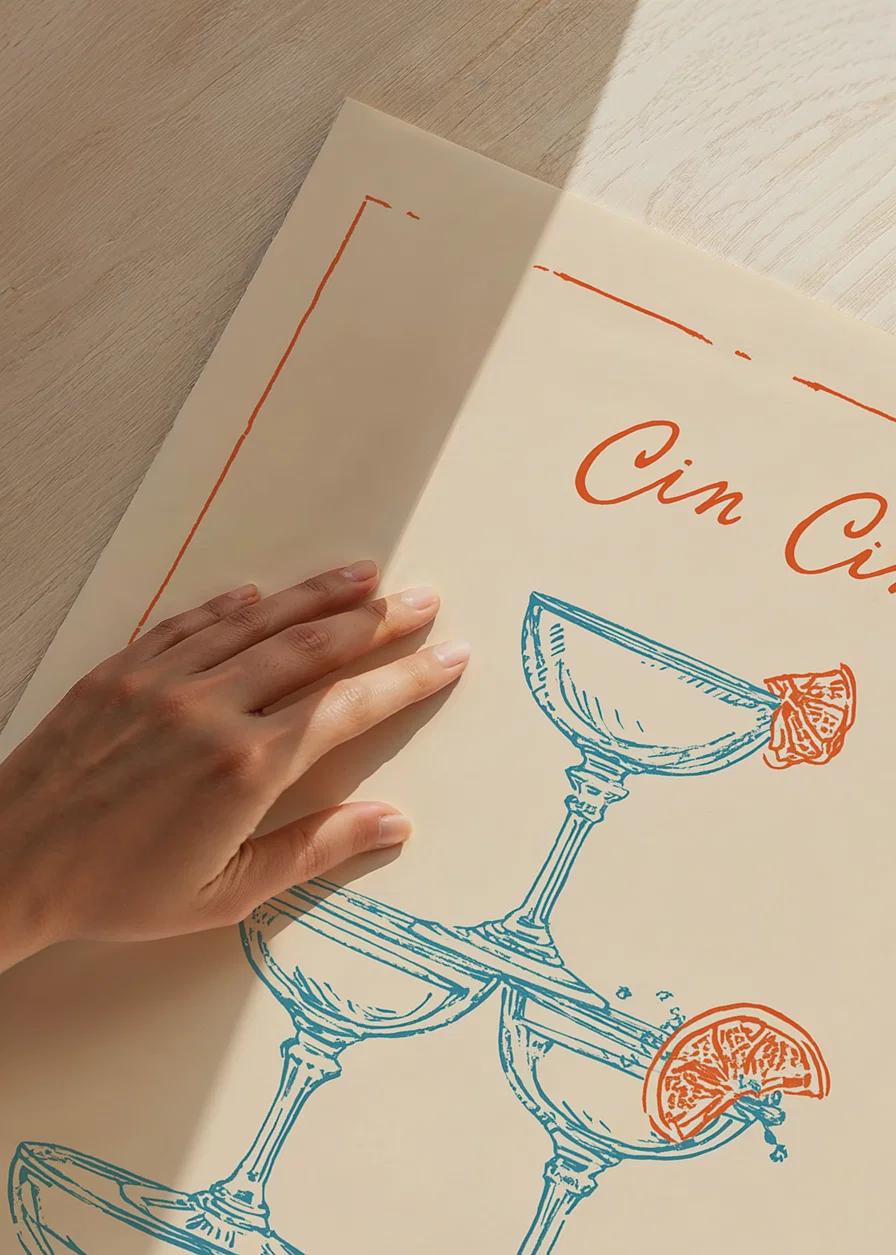 A stylish poster with champagne glasses in blue and an elegant design.-12