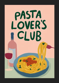 Farebný plagát s cestovinami a pohárom vína, ktorý láka na večeru.-5