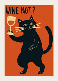 Gato negro travieso brinda con una copa de vino.-3