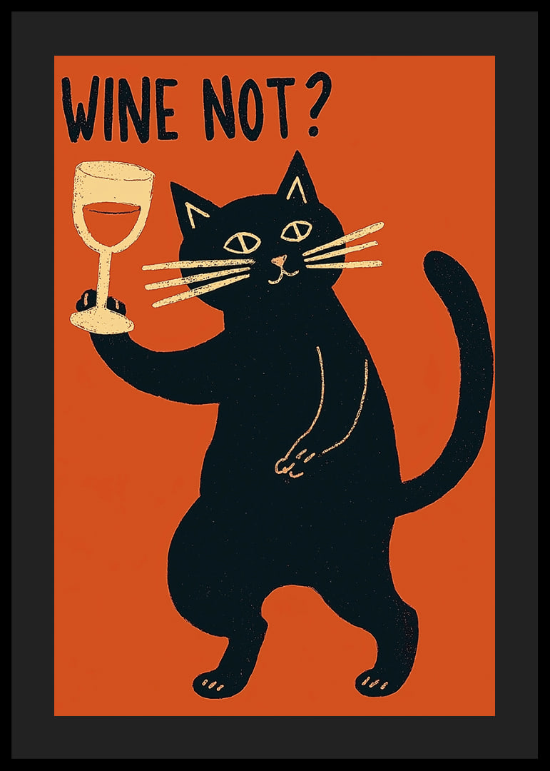 Mischievous black cat toasts with a glass of wine.-12