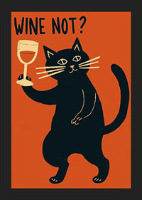 Mischievous black cat toasts with a glass of wine.-5