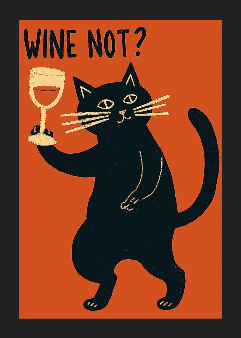 Mischievous black cat toasts with a glass of wine.-12