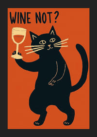 Gato negro travieso brinda con una copa de vino.-5
