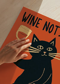 Mischievous black cat toasts with a glass of wine.-9