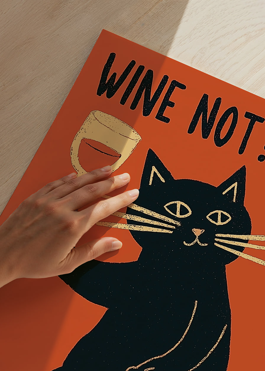 Mischievous black cat toasts with a glass of wine.-12