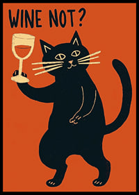 Mischievous black cat toasts with a glass of wine.-6