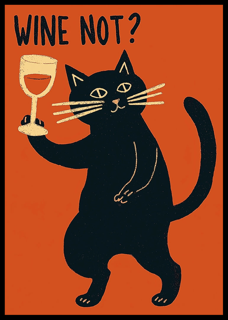 Mischievous black cat toasts with a glass of wine.-12