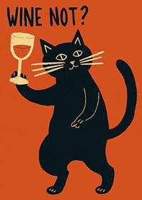 Mischievous black cat toasts with a glass of wine.-7