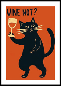 Mischievous black cat toasts with a glass of wine.-0
