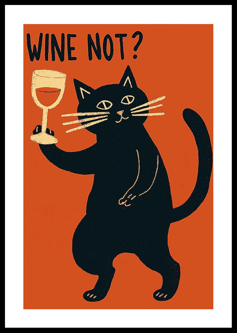 Mischievous black cat toasts with a glass of wine.-12