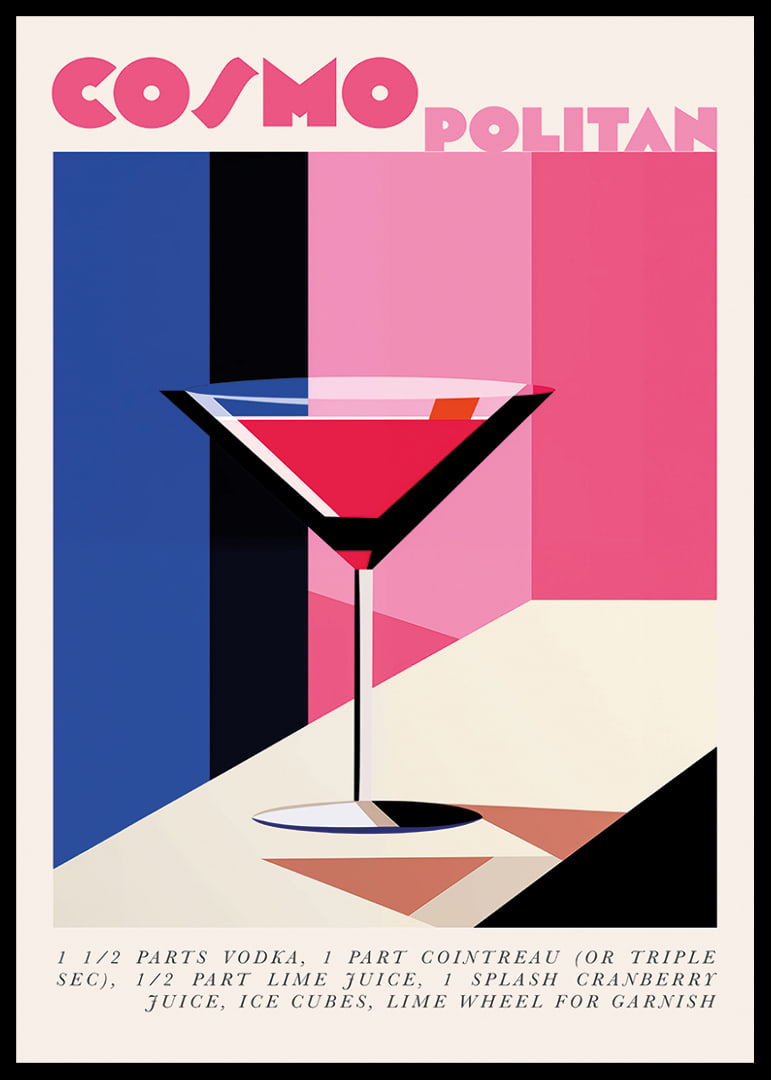 Colorful cocktail poster by Cosmopolitan in retro style will brighten up your home.-12