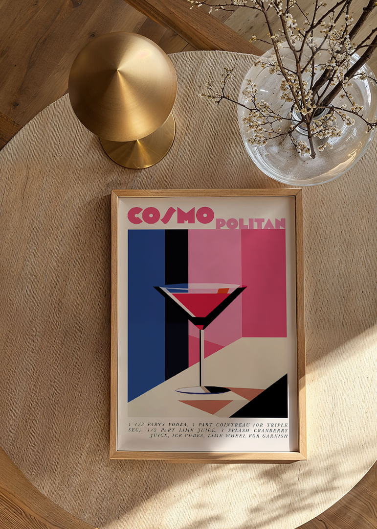 Colorful cocktail poster by Cosmopolitan in retro style will brighten up your home.-12