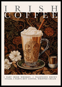 An elegant poster of Irish Coffee with rich details and warmth.-0