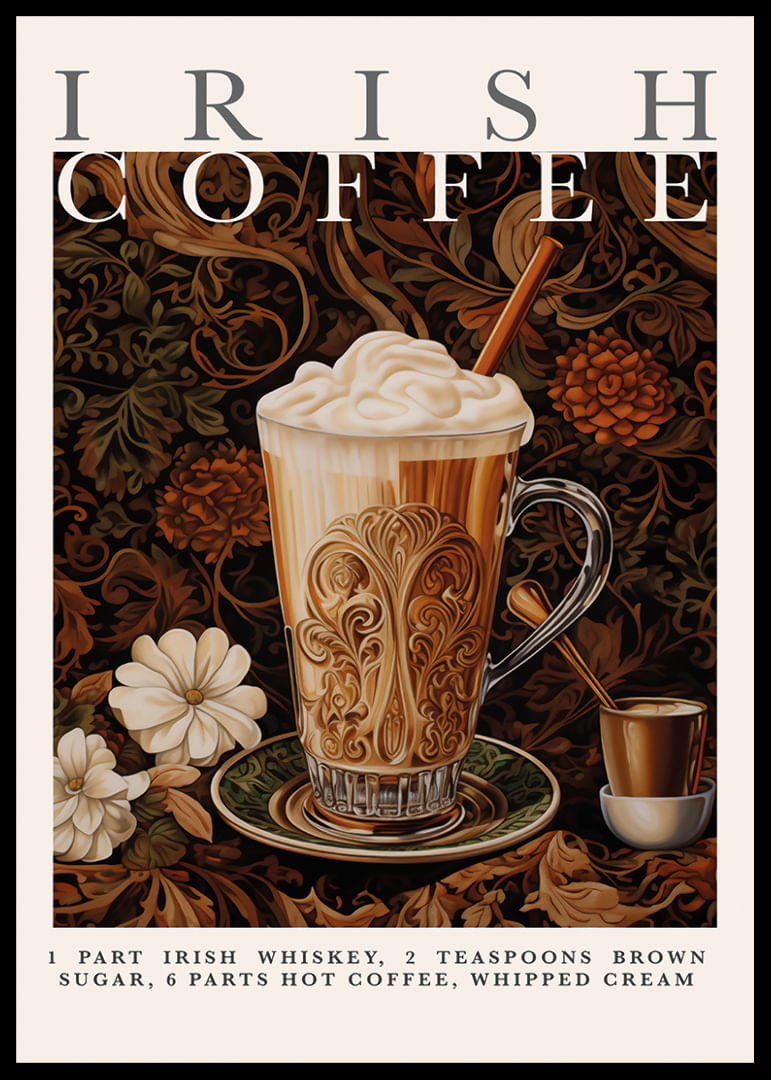 An elegant poster of Irish Coffee with rich details and warmth.-12