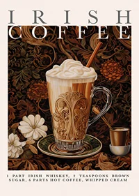 En elegant poster av Irish Coffee med rika detaljer och värme.-1