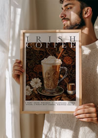An elegant poster of Irish Coffee with rich details and warmth.-2