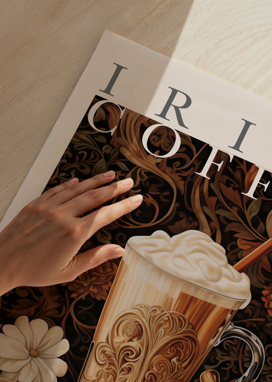 An elegant poster of Irish Coffee with rich details and warmth.-12
