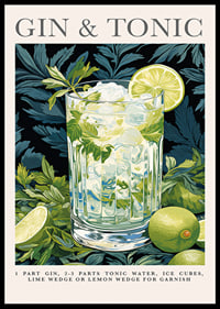 Fresh gin and tonic with lime slices in a green forest theme.-0