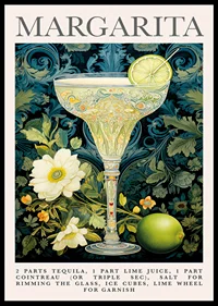 An artistic margarita against a floral background.-0