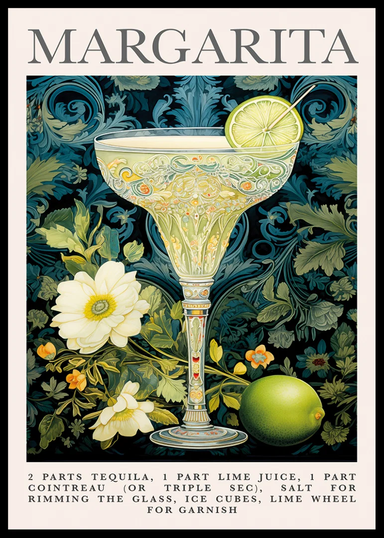 An artistic margarita against a floral background.-12