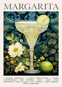 An artistic margarita against a floral background.-1