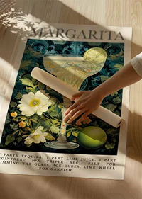 An artistic margarita against a floral background.-2