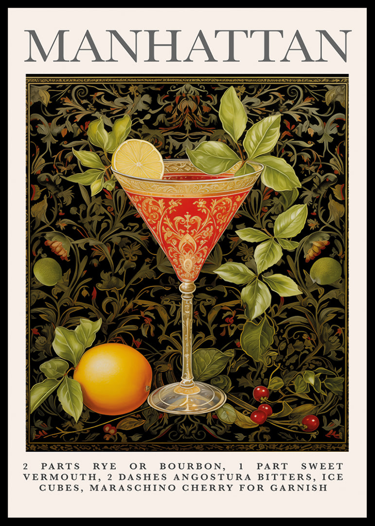 En elegant cocktailposter med citrus och klassiska toner.-12