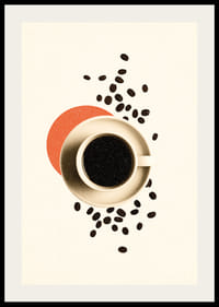 En kopp kaffe omgitt av kaffebønner skaper varme og ro.-2