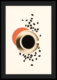 En kopp kaffe omgitt av kaffebønner skaper varme og ro.-4