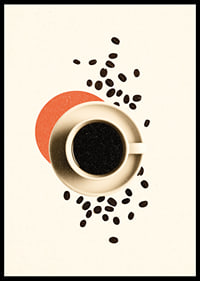 En kopp kaffe omgiven av kaffebönor skapar värme och lugn.-6