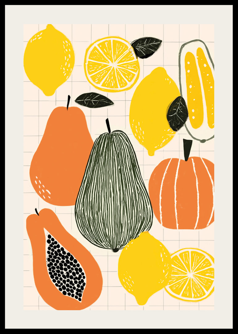 Colorful fruits and vegetables create a playful poster.-12