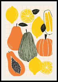 Farebné ovocie a zelenina vytvárajú hravý plagát.-2